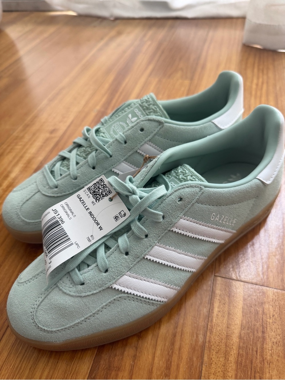 adidas Gazelle Mint Green and White Suede Sneakers